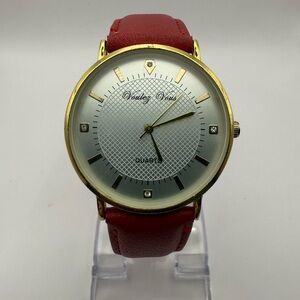 Voulez Vous Women's Quartz Watch Red Leather Band Gold Tone Case (New Battery)